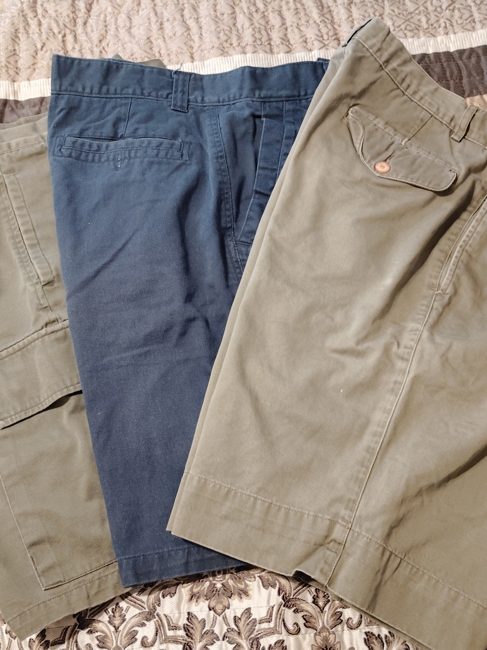 3 Pairs Men's Cargo Shorts in Navy and Olive Green -Sz 34 Waist